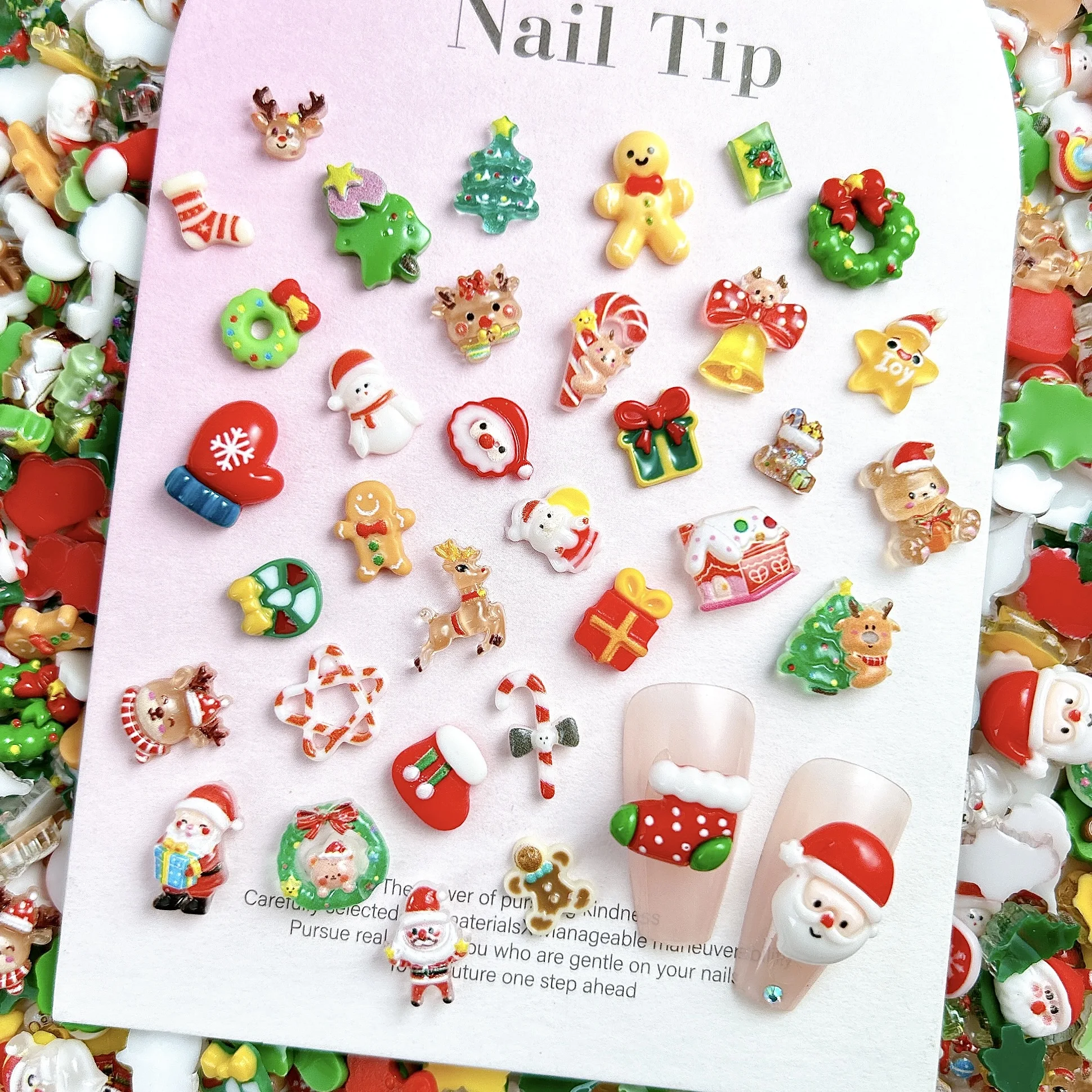 20PCS Kawaii Cartoon Schneemann Elch Santa Claus Harz Nail art Charms 3D Kreative Gemalt Haus Kranz Nagel Dekorationen DIY nägel