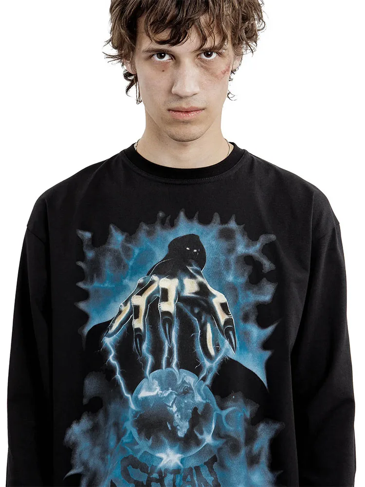 Women T-Shirt Satan Club 100% Cotton Long Sleeve Tops Graphic Goth Oversized Y2k Streetwear Autumn Korean Fashion Tees Clothing