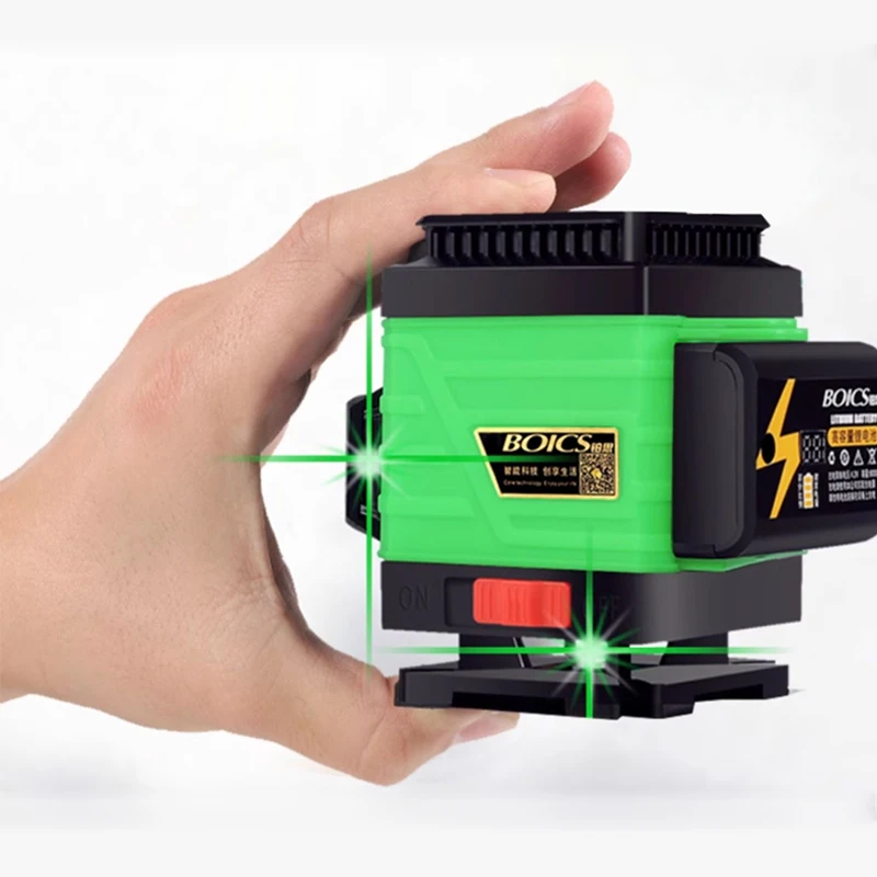 

4D 12/16 Line 532nm High-precision Green Strong Light Cross Laser level Mini Portable with Battery Remote Control