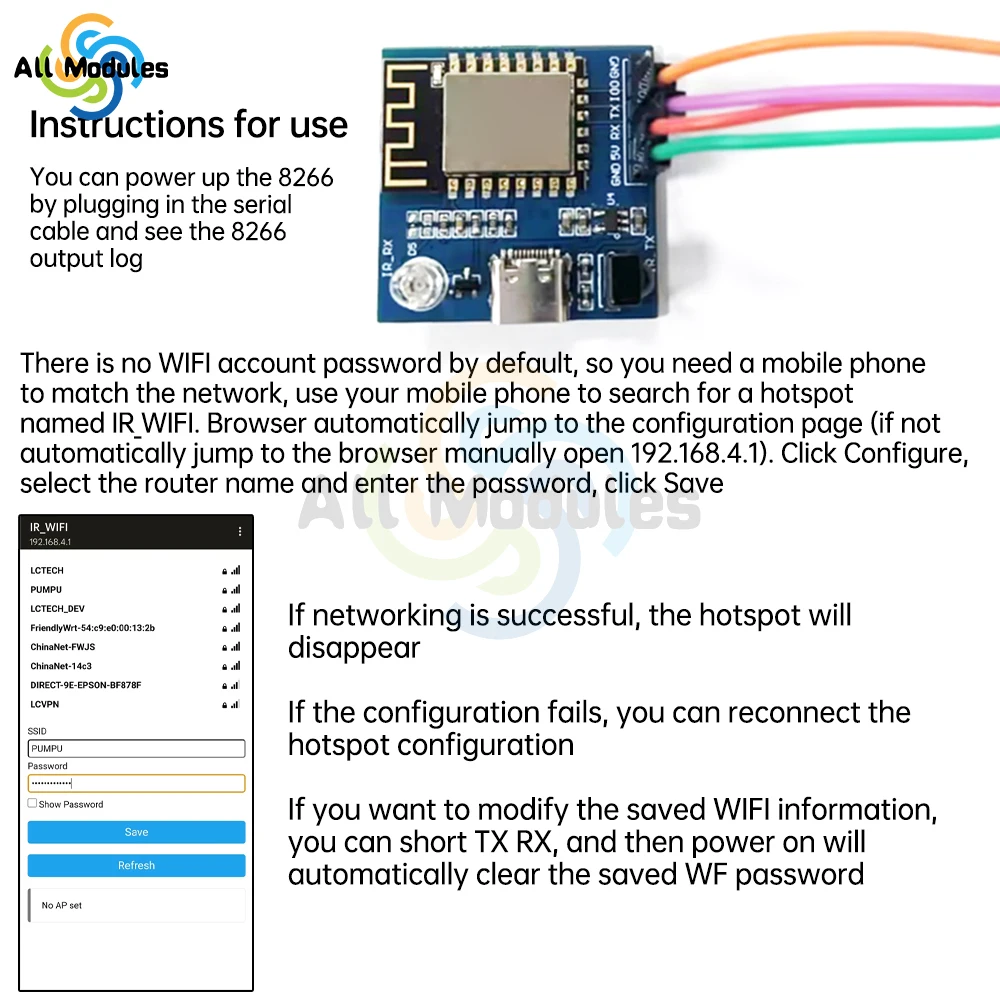 ESP8266 Infrared Emission And Reception NEC Command WIFI Transmission Module Development Board ESP-12F Module TYPE-C