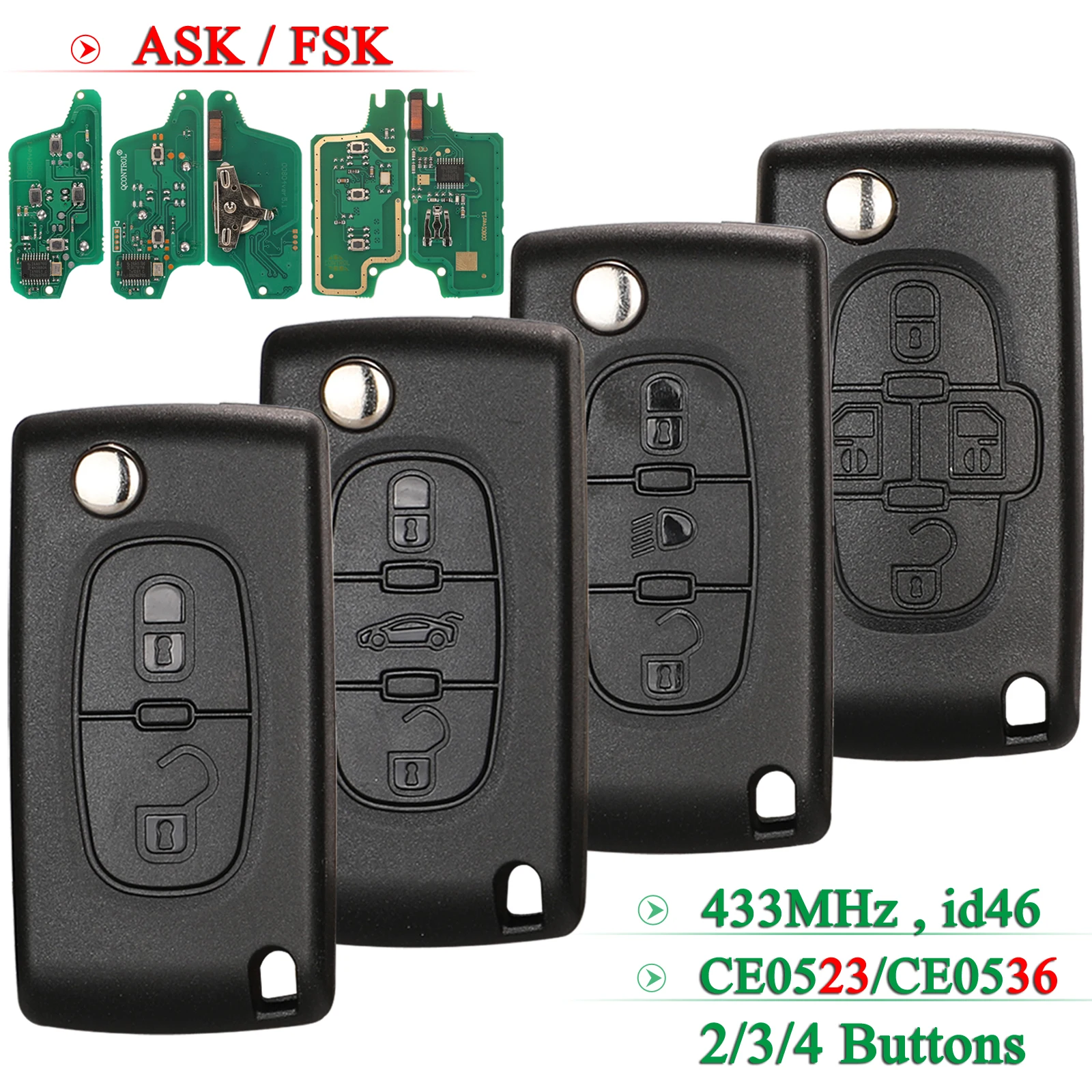 Jingyuqin 2/3/4 BTN 433MHz ASK/FSK dla Citroen C2 C4 C5 C8 Peugeot 307 308 607 Flip kluczyk samochodowy z pilotem ID46 CE0523/0536 Fob VA2/HCA