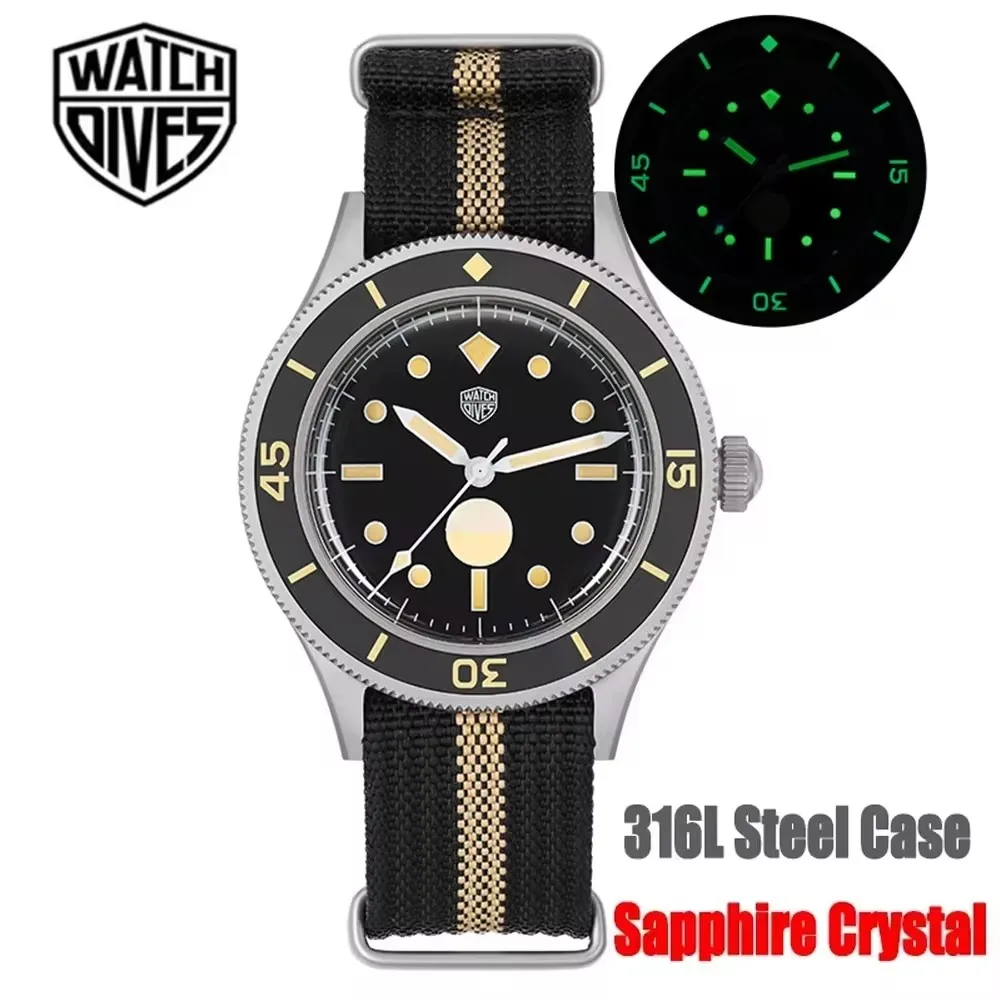 Watchdives 50-Fathoms Men Watch 40mm Titanium NH35 Movement Mechanical Sapphire Super Luminous 300M Watchproof Vintage Watches