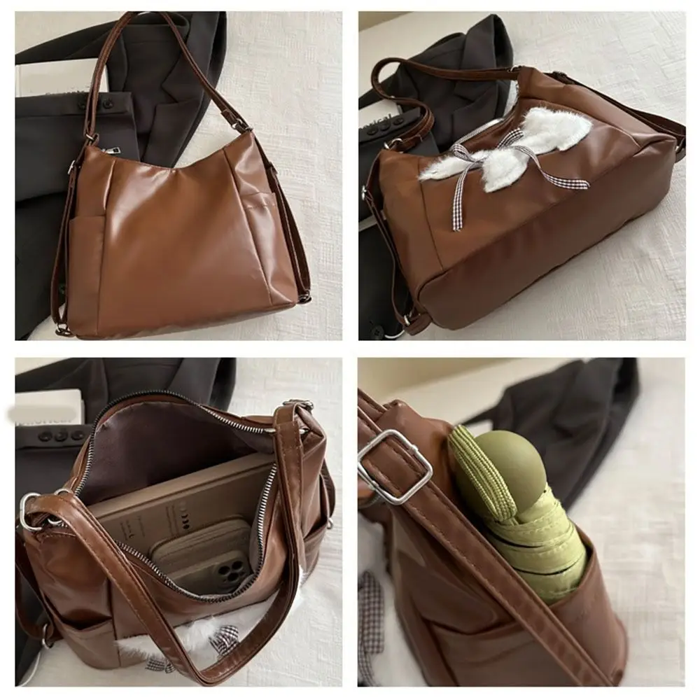 حقيبة يد نسائية محمولة من البولي يوريثان بلون سادة حقيبة تحت الإبط ناعمة ذات سعة كبيرة حقيبة كروس للاستخدام اليومي