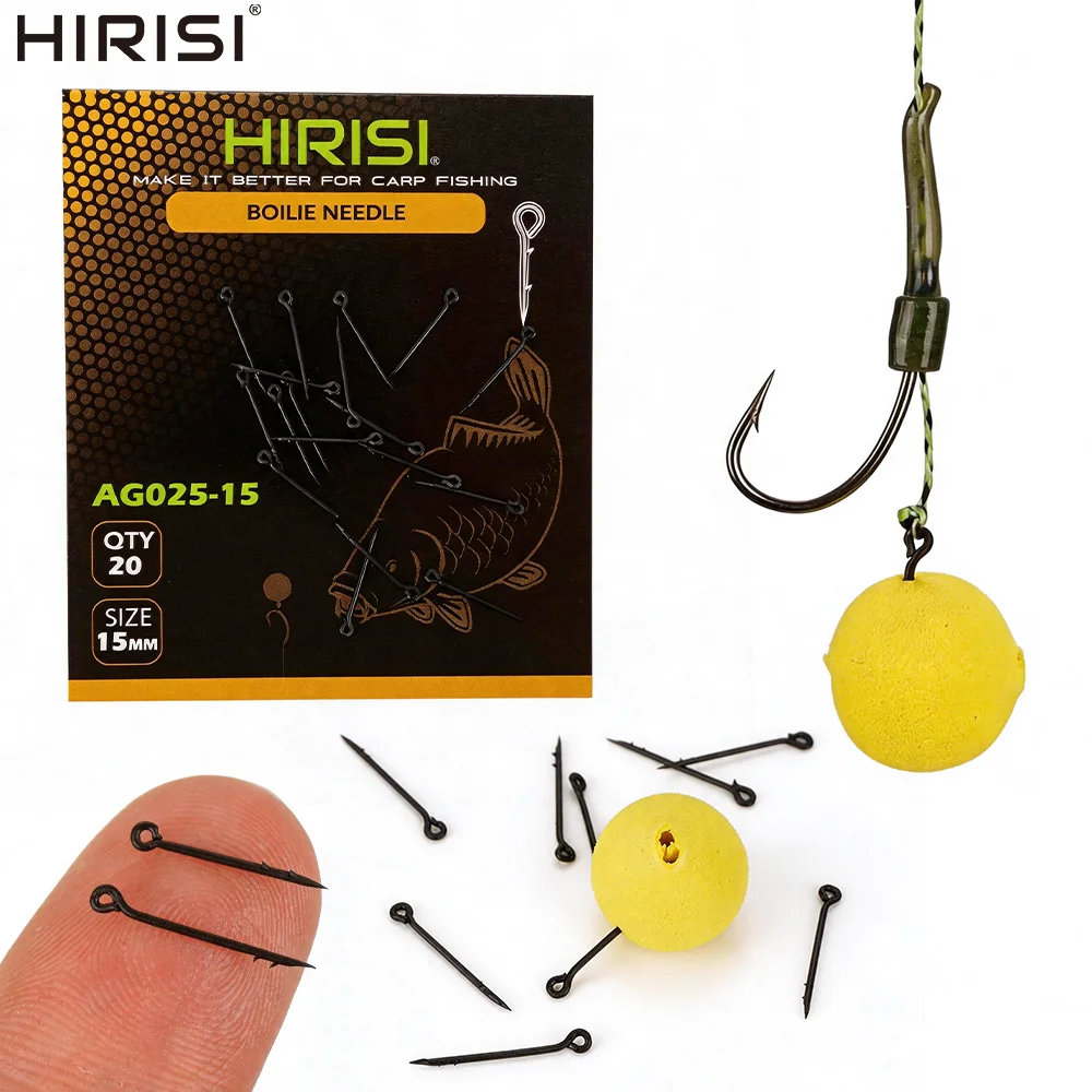 Hirisi 20 Stück Köder-Spikes, Boilie-Pins, Ronnie Hair Rig, Karpfenangel-Zubehör, Edelstahl-Angelzubehör
