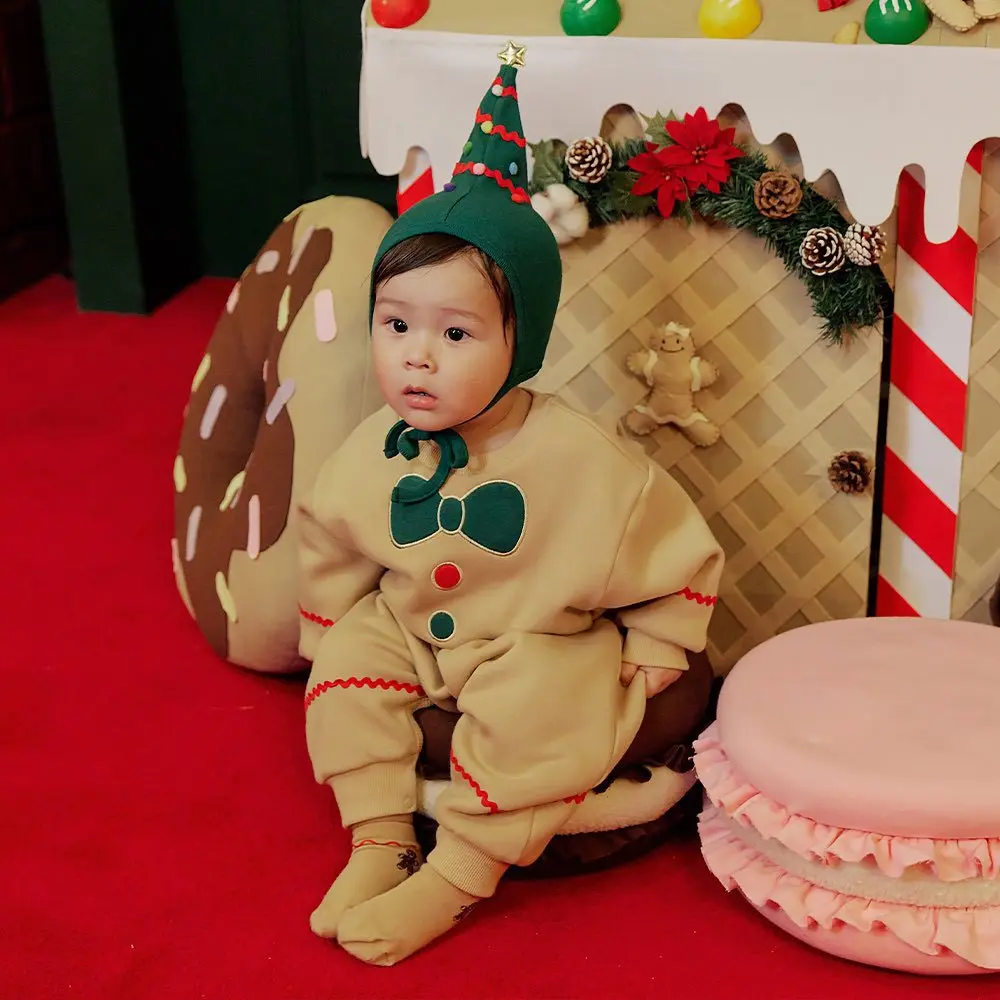 New Design Super Cute Gingerbread Man Baby Girls Boys Rompers Chirstmas Costume Newborn Infant Jumpsuits Winter Baby Outfits