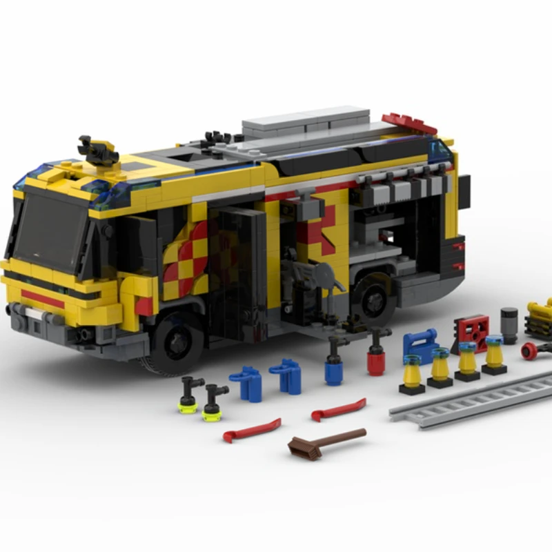 공중 플랫폼이있는 MOC 소방차 빌딩 블록, 구조 미션 모델 키트, 성인 어린이 선물을위한 비상 차량 세트
