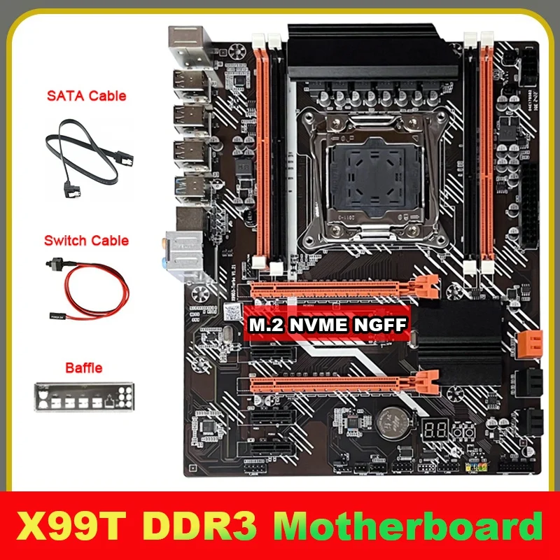 

1 Set X99T Motherboard +SATA Cable+Switch Cable+Baffle LGA2011 V3 M.2 NVME NGFF Support E5 2666 2673 V3 CPU