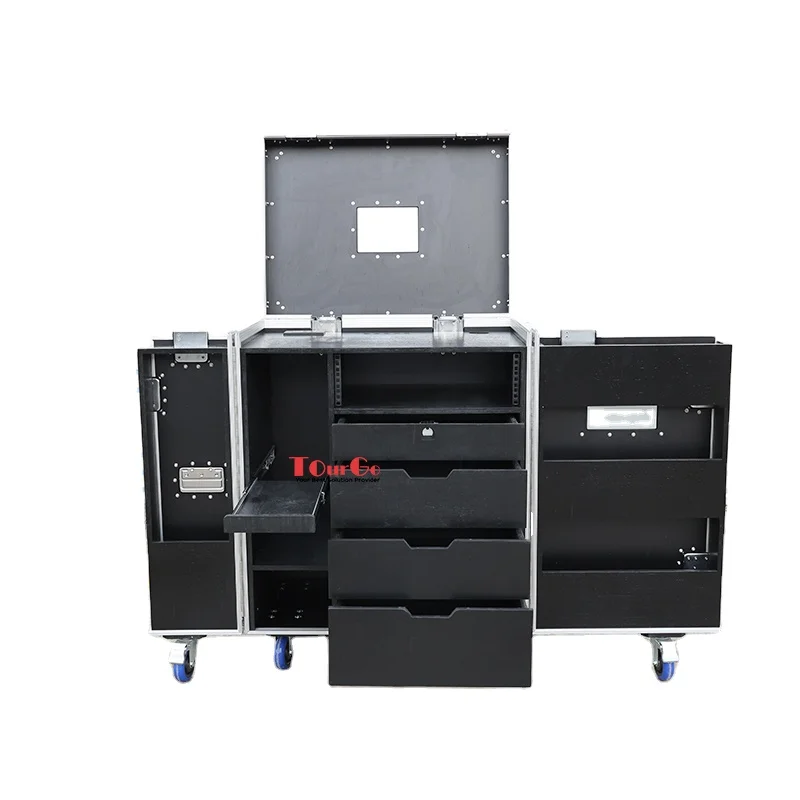 Customized Black 5 Drawer Backline Tool Flight case With 3u Rack Space and Power Socket