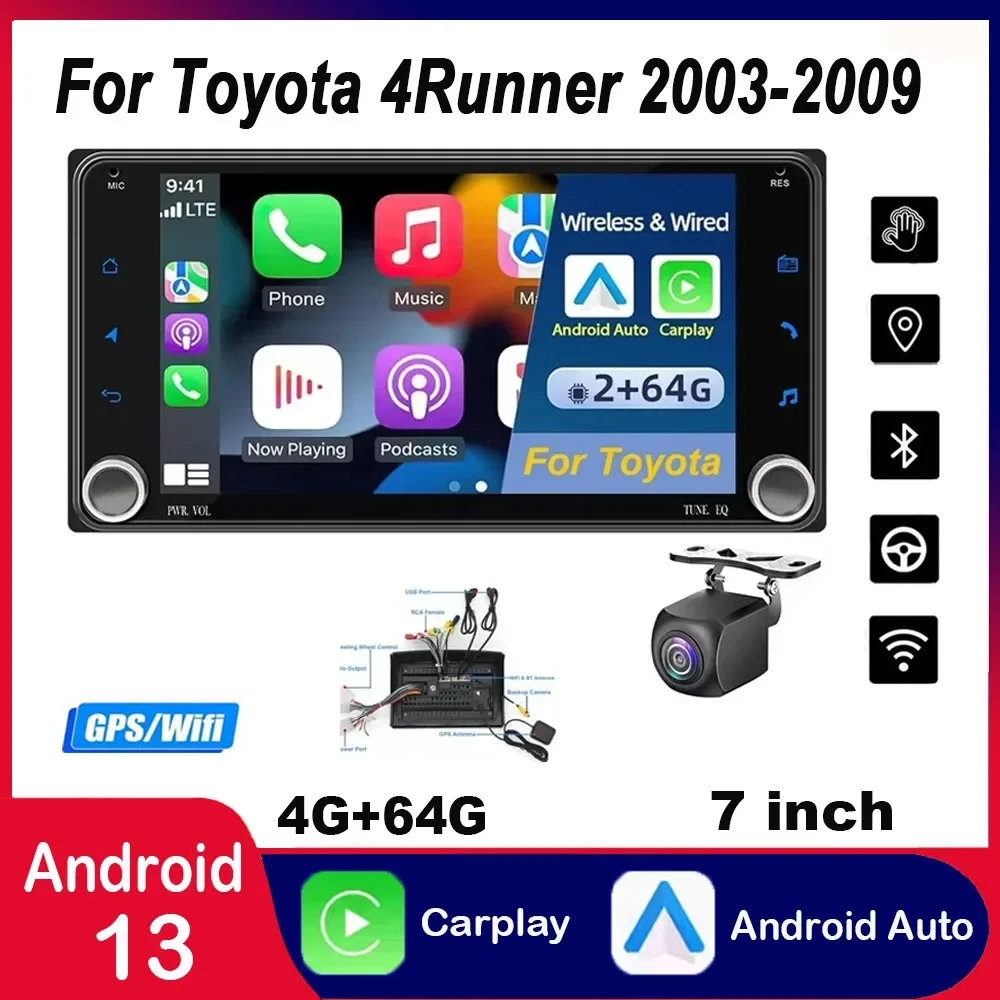 

Android 13.0 GPS Car Navigation 4+64GB Double Din 7" Car Radio Stereo Player Bluetooth Compatible for Toyota 4Runner 2003-2009