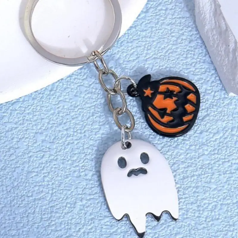 Multi-Use Stainless Steel Ghost Pumpkin Enamel Keychain Halloween Bag Charm for Key Organizer Small Gifts