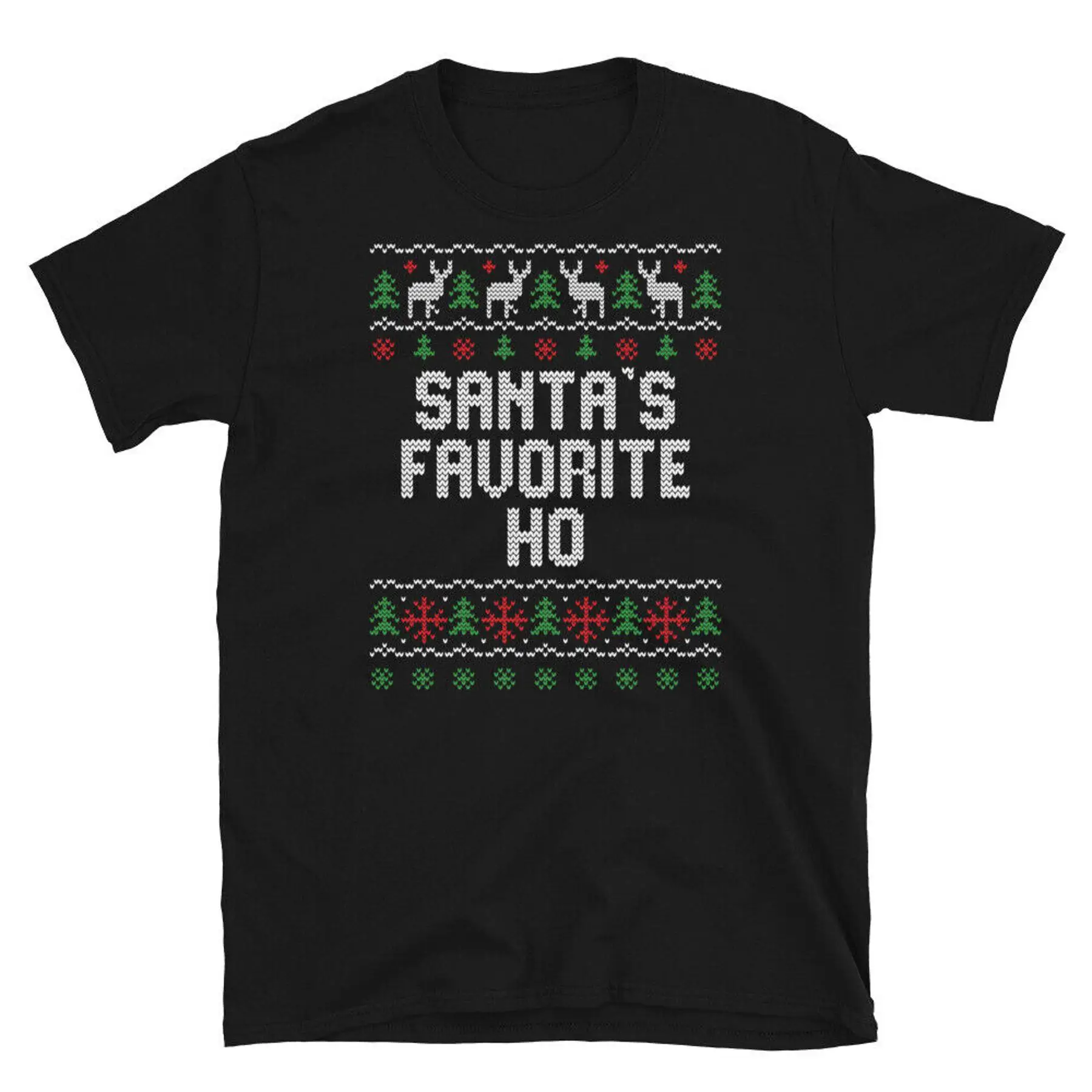 

Футболка унисекс с короткими рукавами и уродливым рождественским свитером Santa s Favorite Ho