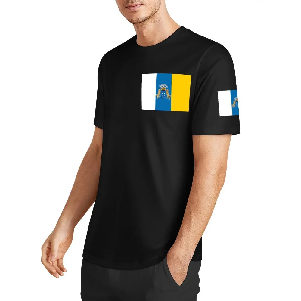 Flag of The Canary Islands (1) T-shirt Round Neck Chest and Cuff Sport  Humor Graphic T-shirts Creative Aactivity Competition Eu