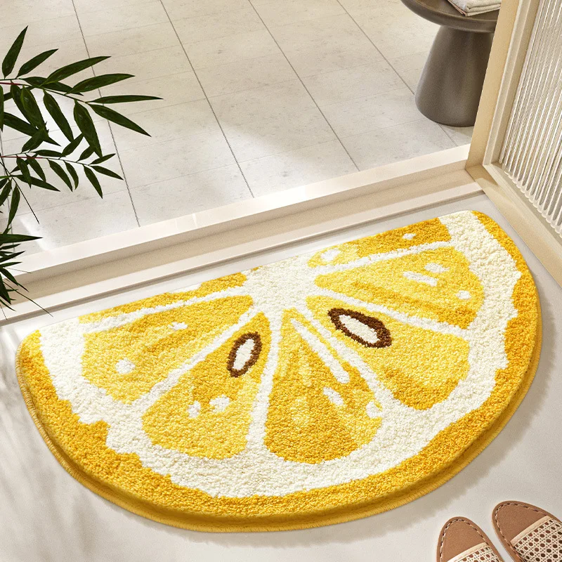 

Modern Semi Circle Bath Mat Non Slip Absorbent Bathroom Rug Quick-Dry Water Absorbing Doormat for Kitchen Shower Fruit Design