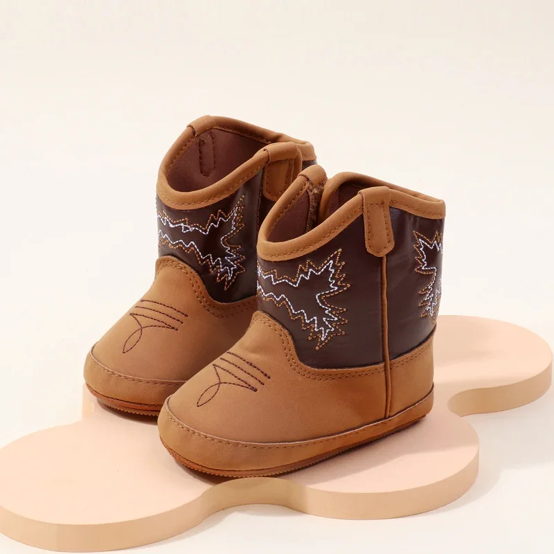 2024 Autumn New Western Cowboy Boots Fashionable and Casual Infant/Toddler Mid length Boots Embroidered Baby Boots for 0-18M