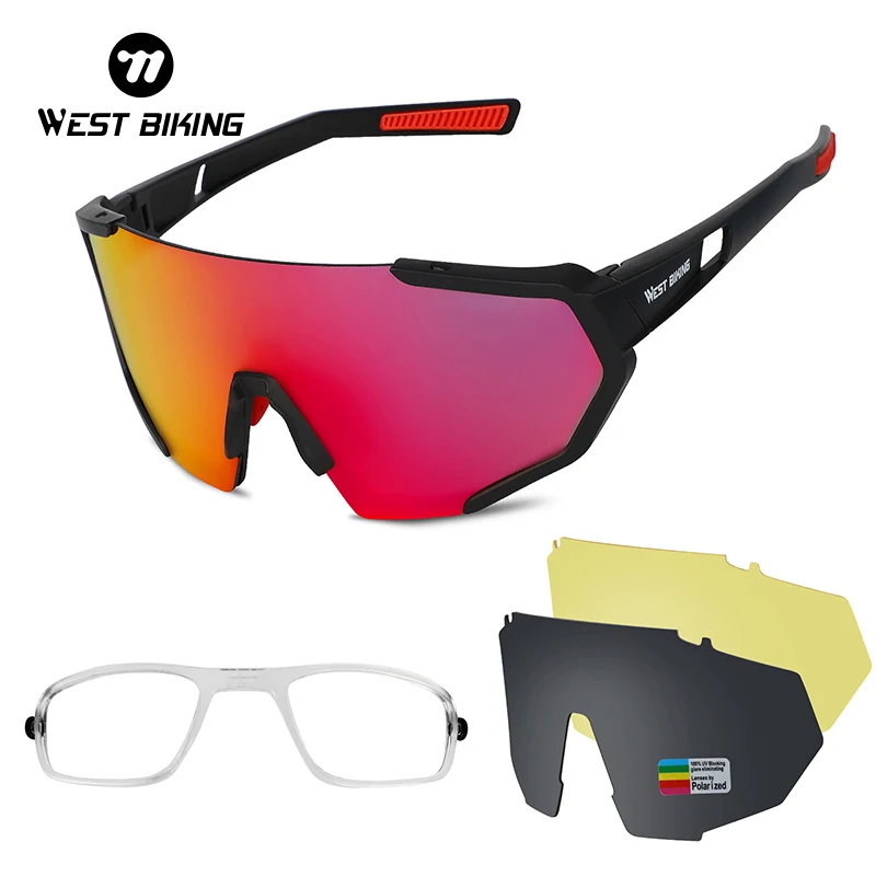 WEST BIKING Polarized 5 Lens Cycling Glasses Road Bike Cycling Eyewear Cycling Sunglasses MTB Mountain Bicycle Goggles