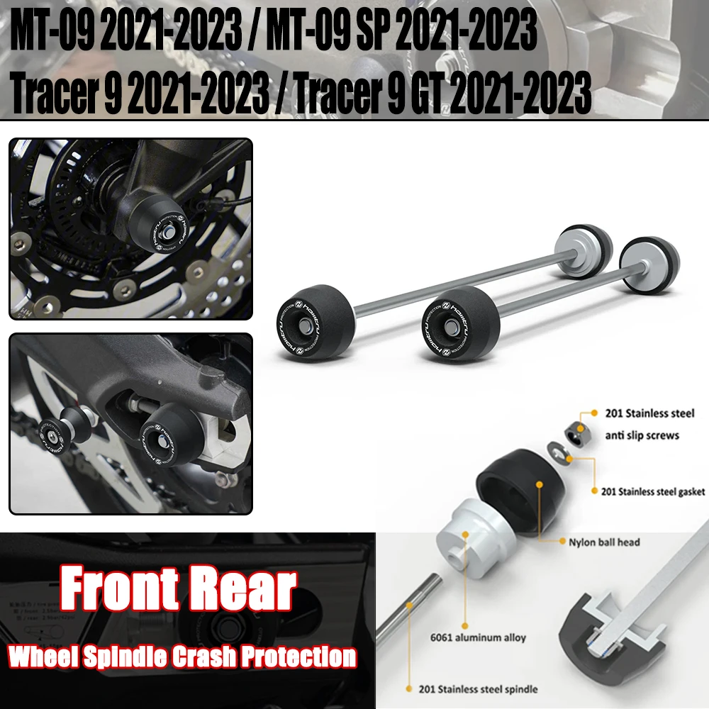 

For Yamaha MT-09 MT-09SP / Tracer 9 Tracer 9 GT / 2021 2022 2023 Front Rear wheel Spindle Crash Protection