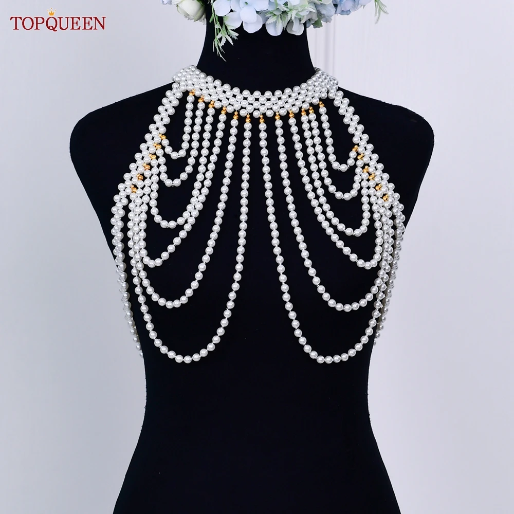

Ожерелье TOPQUEEN VG49 с жемчужными бусинами для невесты, украшение для тела, сексуальная цепочка для бикини, многослойное ожерелье больших размеров, жемчужное украшение на шею