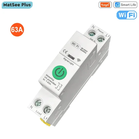 Tuya Smart WiFi Circuit Breaker Switch Timer Overload Protect 1P+N APP Monitor Power Remote Control Works with Google Home Alexa