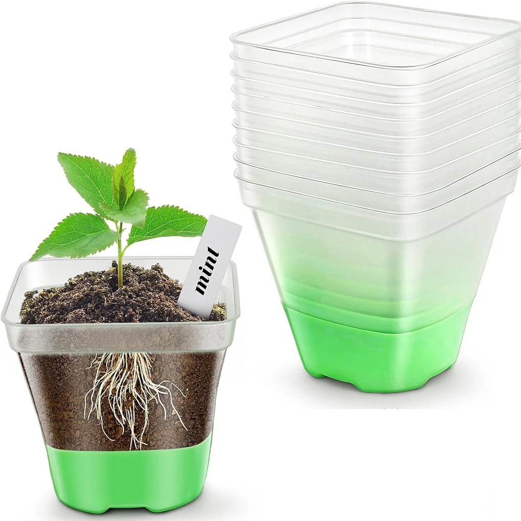 6PCS/SET Transparent Planting Pots, Transparent Plant with Silicone Base And Drainage Holes, Plastic for Flowers