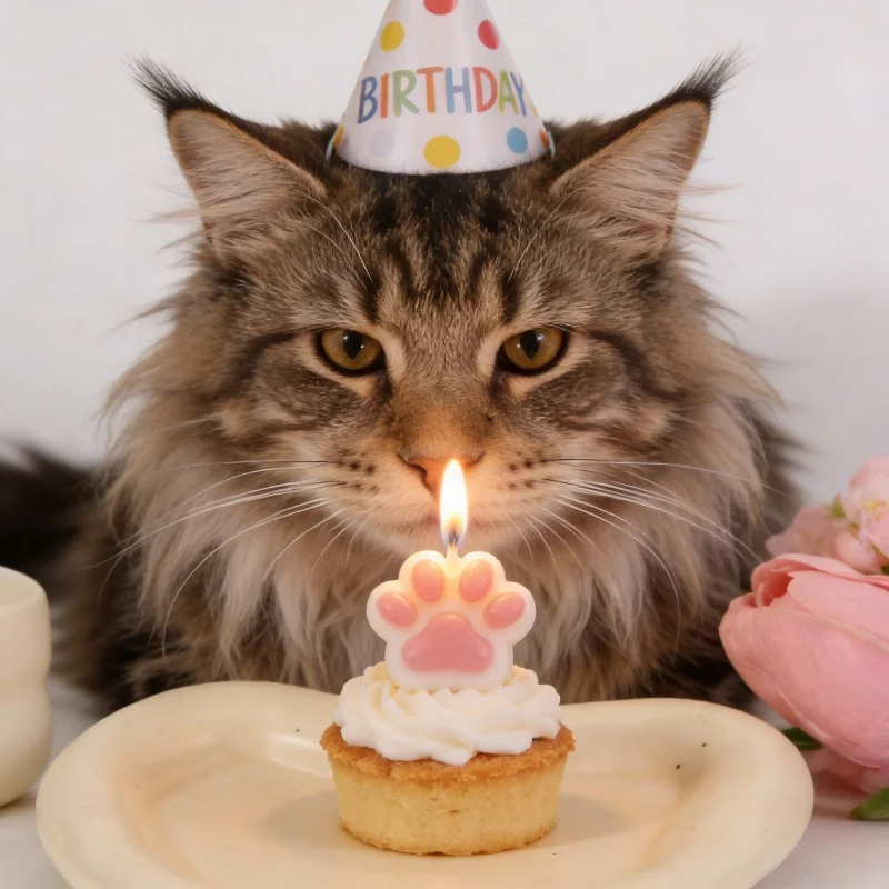 Cute Cat Claw Shaped Birthday Candles Feline Themed Pet Birthday Cake Topper Supplies For Kittens And Puppies Celebration Gift