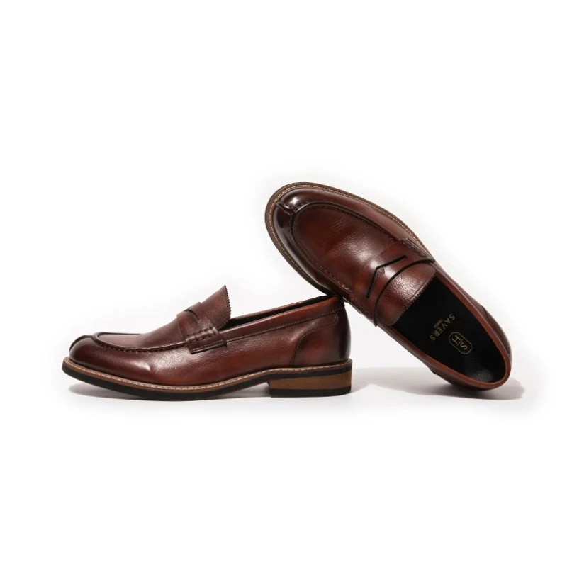 YETTIES Men's Top Grain Leather Vintage Burnished Dress Shoes | New Business Casual Classic Handcrafted Formal Oxfords - view 4
