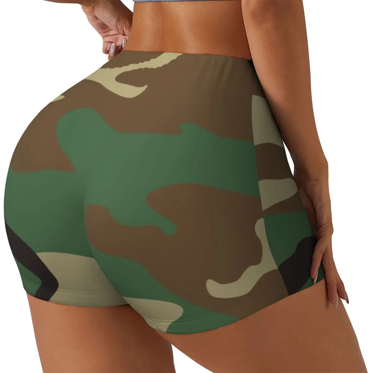 Custom Woodland Camo Pattern Workout Shorts for Women Camouflage Gym Volleyball Biker Yoga Shorts