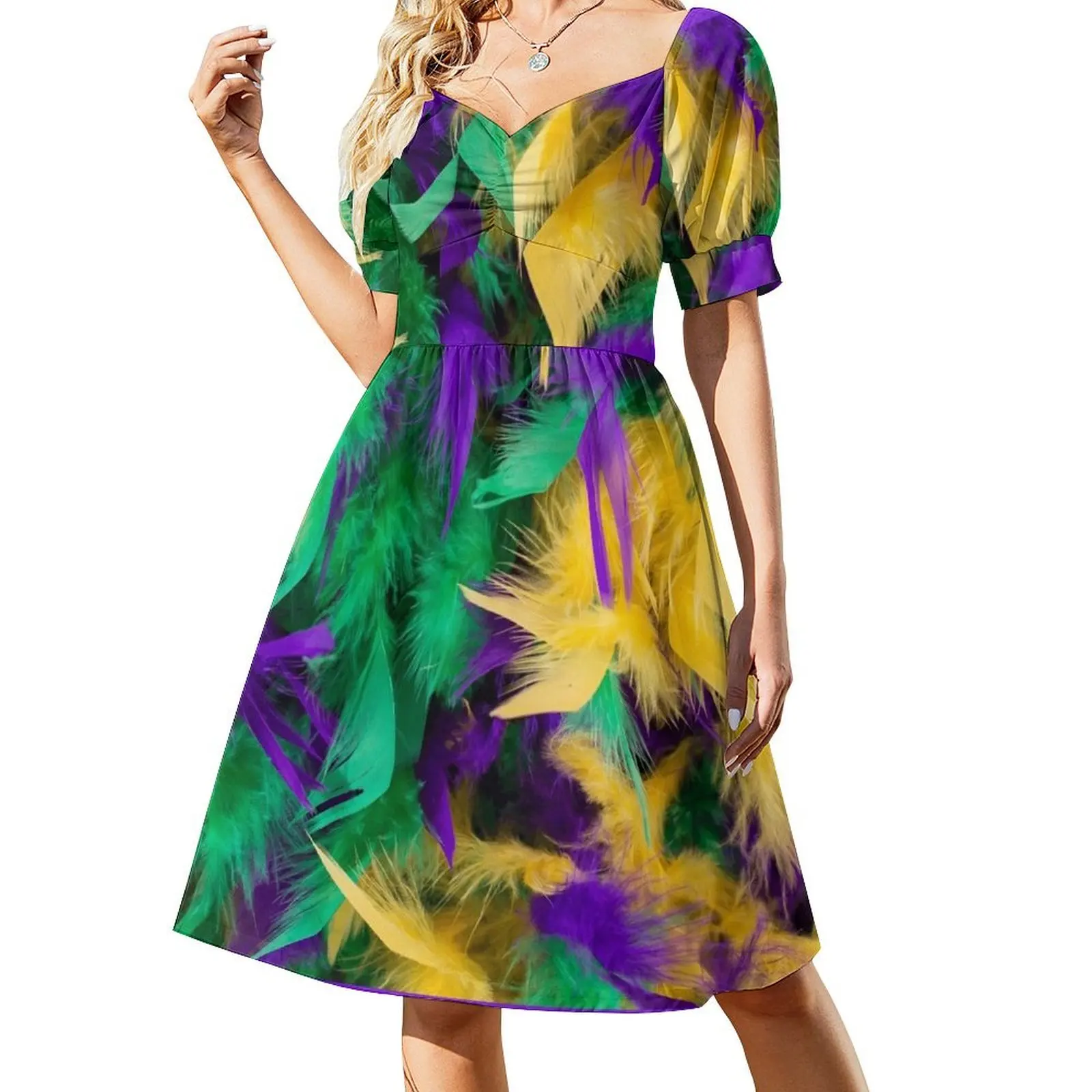 

Mardi Gras Feather Short Sleeved Dress Aesthetic clothing summer dress women 2025 summer dresses womens 2025 Dress