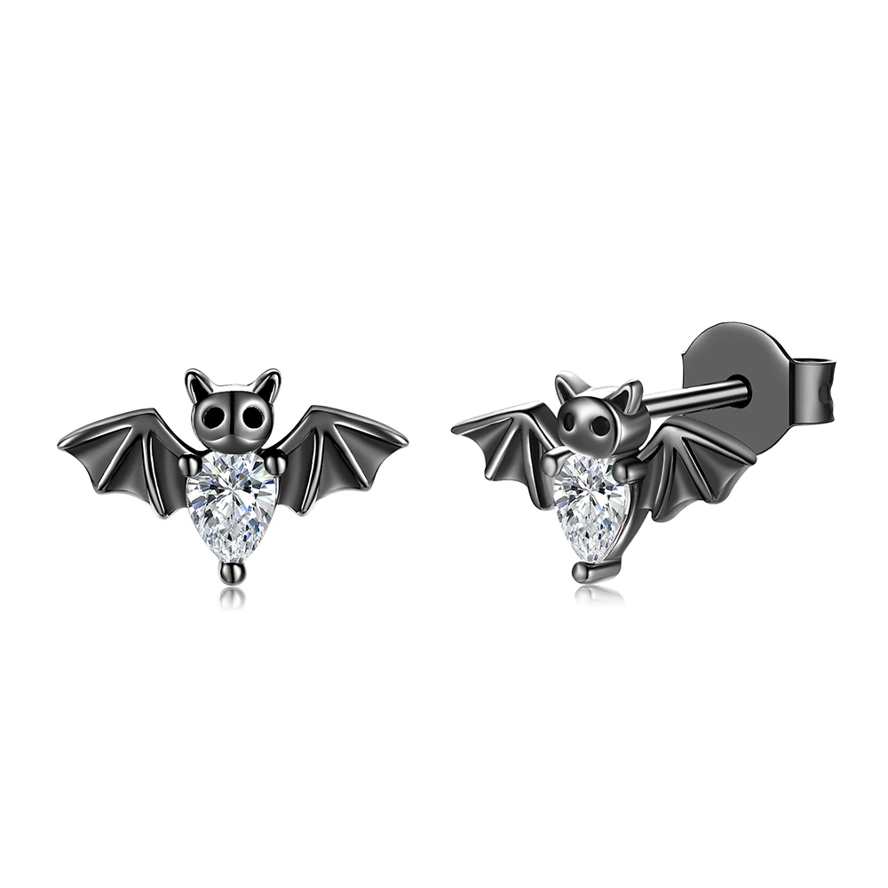 925 Sterling Silver Black Vampire Gothic Bat Stud Earring Jewelry Halloween Christmas Gifts for Women Girlfriend Wife Teen Girls