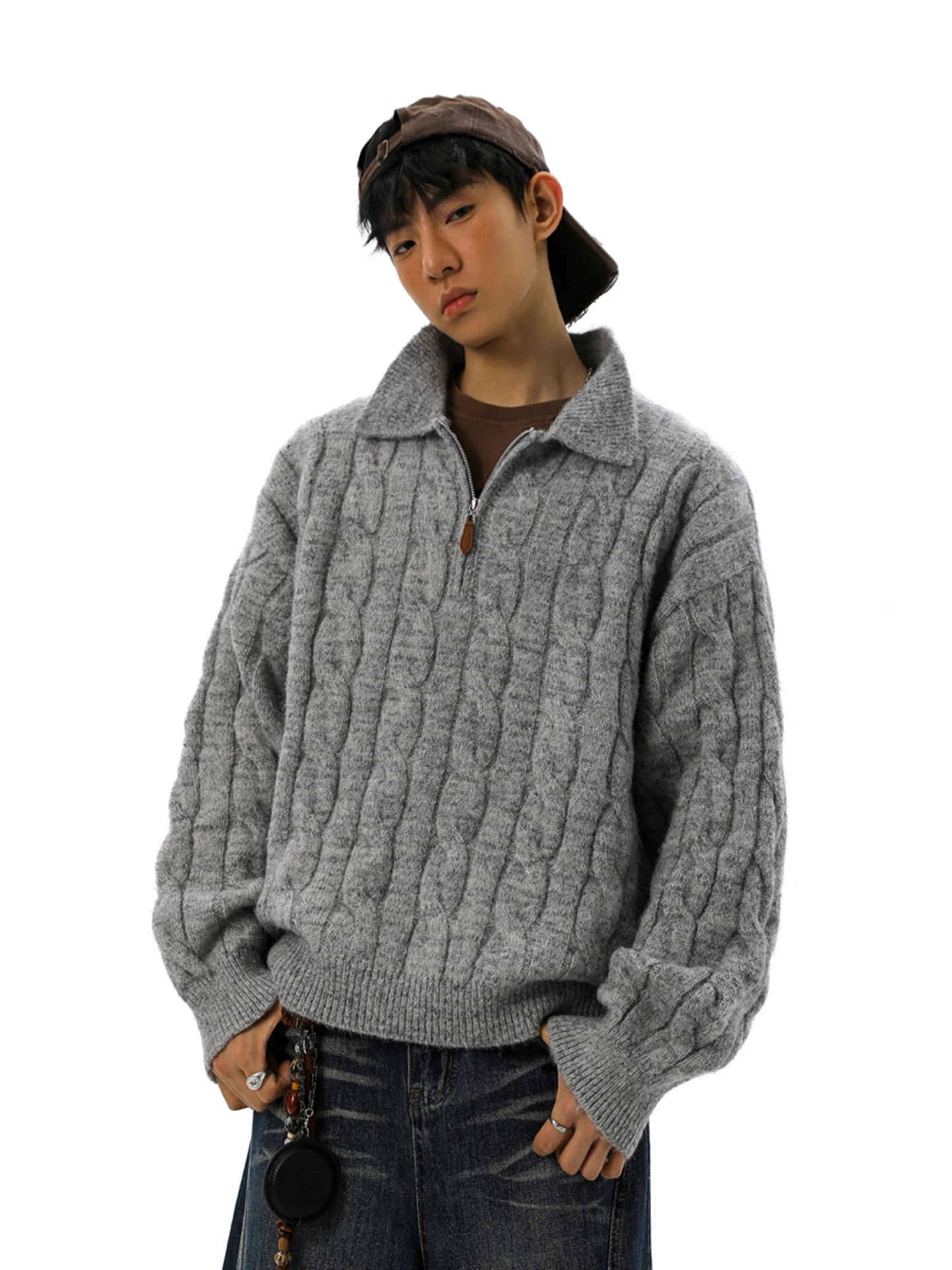 

Retro f Zip Ne Knitwear Men's Sle Autumn Winter Warm Inner Wear Base Layer Sweater Polyester Blend Long Sve