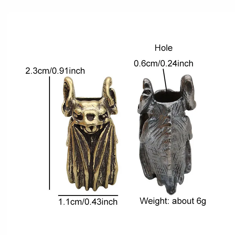 Retro Brass Animal Bat Figures Knife Beads Outdoor EDC Umbrella Rope Pendant DIY Paracord Bracelets Accessories Lanyard Hangings
