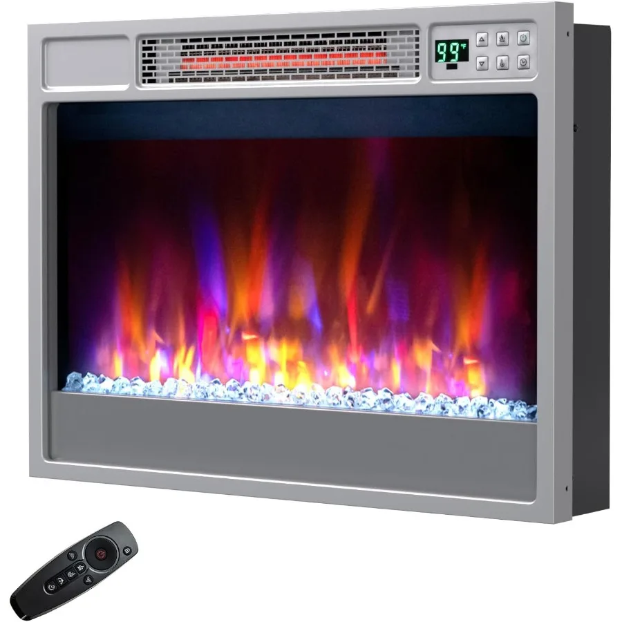 مدفأة كهربائية مثبتة على الحائط مقاس 23 بوصة - سخان مدفأة مجوف مع 6 إعدادات لهب قابلة للتعديل و5 مستويات سطوع متفوقة