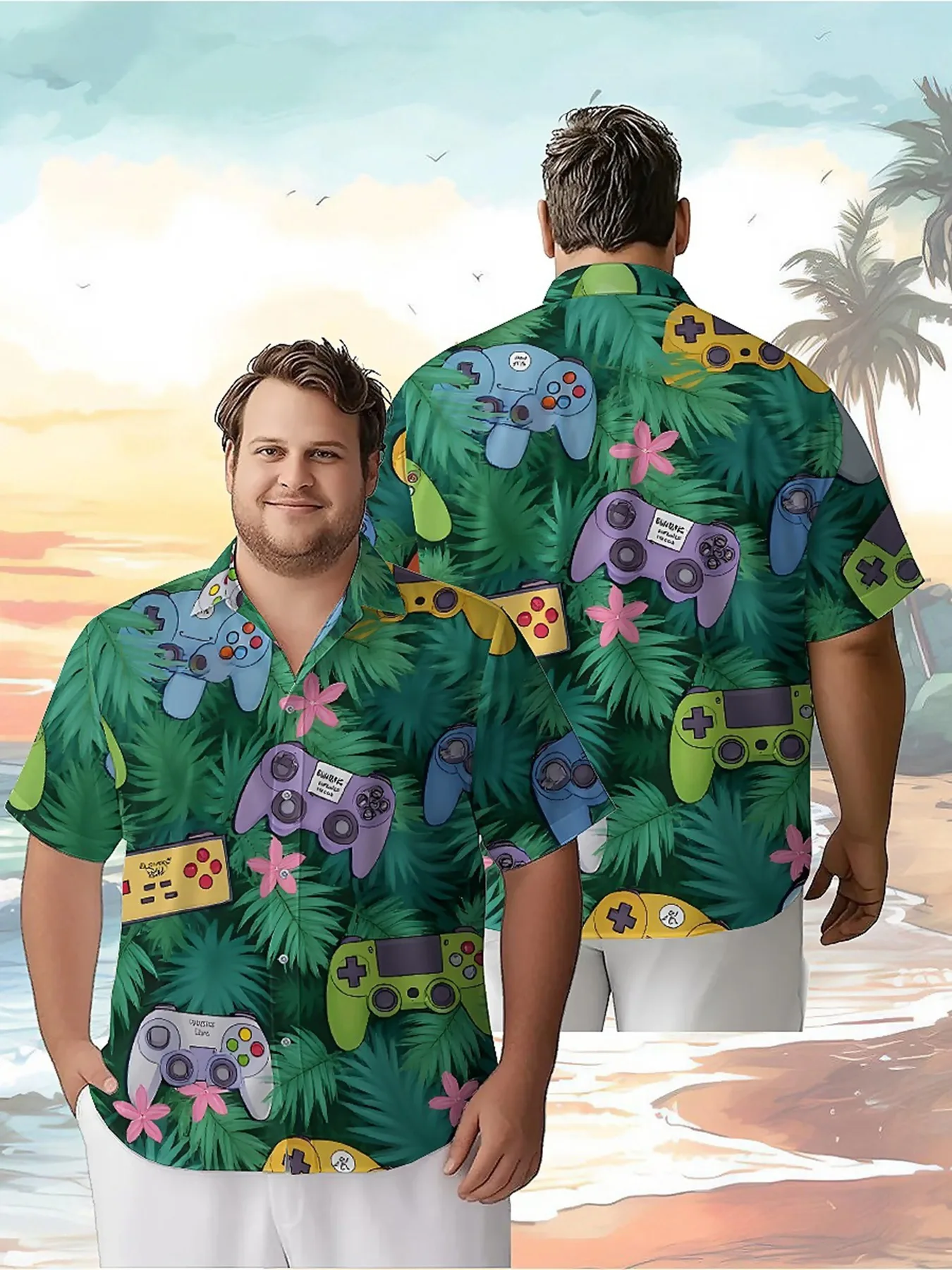 

Men's Plus Size Hawaiian Shirts Colorful Game Controller Pattern, Unisex Aloha Shirts,New Summer Tops Tee,streetwear
