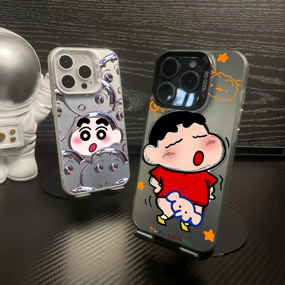 Funda de teléfono MINISO C-Crayon S-ShinChan IMD Color carcasa plateada para IPhone 16 15 14 13 12 11 Pro Max Plus