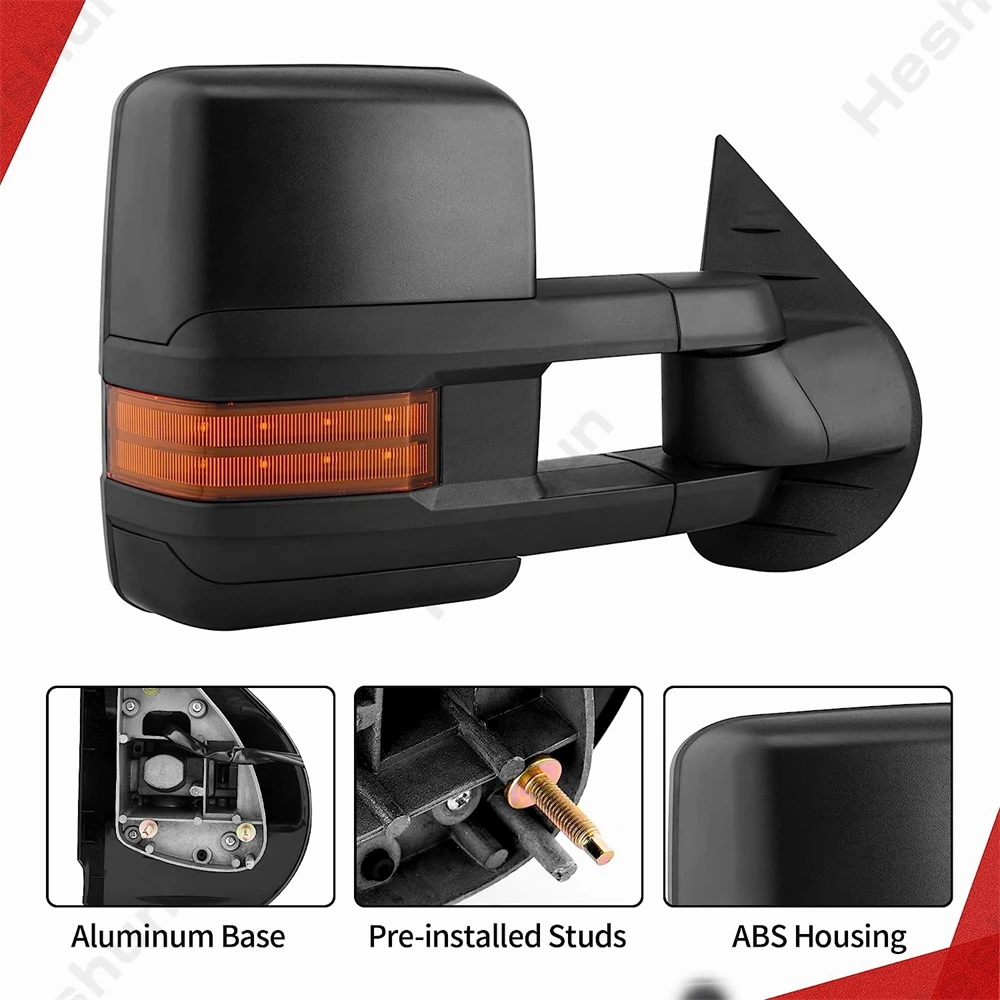 For GMC Yukon Sierra Chevrolet Silverado Avalanche Tahoe Suburban  2007 -2014 2 Pieces Tow Mirrors Power Heated LED SIGNAL LIGHT