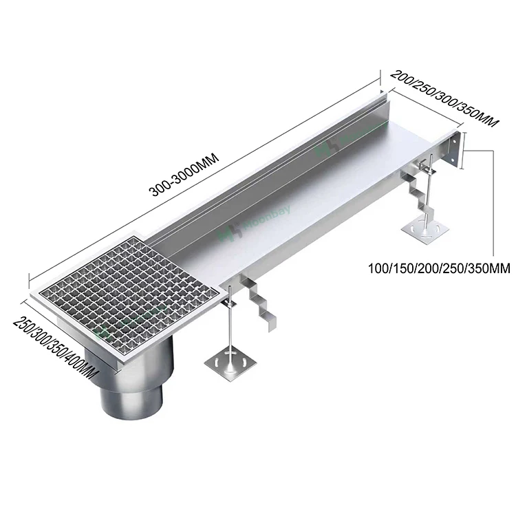 Stainless Steel Industrial Drain Channels Hygienic Linear Floor Drain for Kitchen Use Food Processing Commercial Facilities