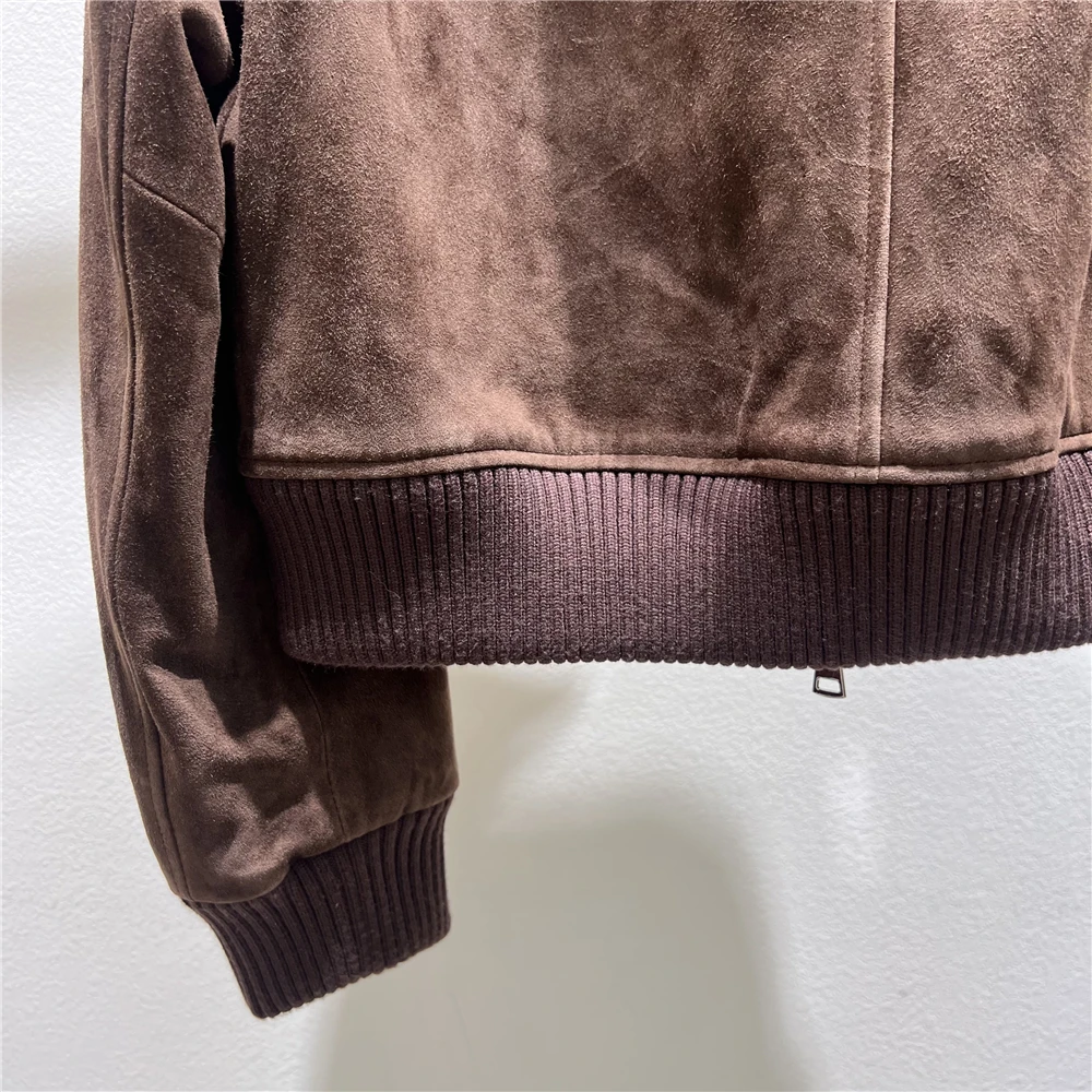 Jaxmonoy Damen-Bomberjacke aus echtem Wildleder, Wintermantel aus echtem Schafsleder, Herbst, übergroße Wildlederjacken, 2025, Neuankömmling