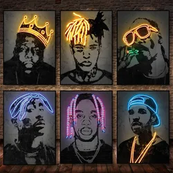 NO LED Famous Rapper Canvas Poster Hip Hop Rap Star Neon Effect Music Singer Picture Printing Mural for Home Bar Decoration