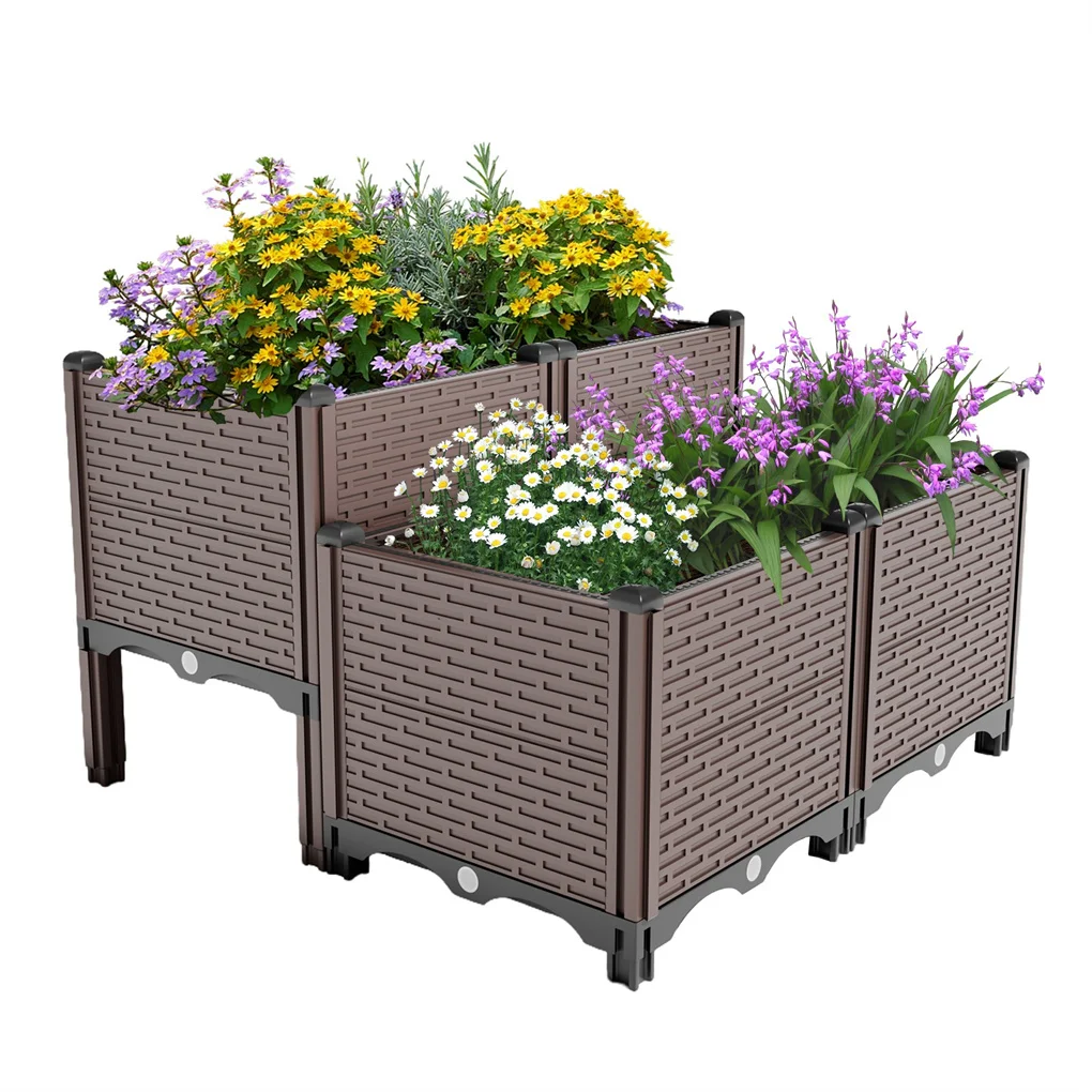 

Raised Garden Beds Outdoor, Polypropylene Planter Boxes Outdoor for Vegetables, Flowers, Herbs, Garden Box with Drain Outlet,