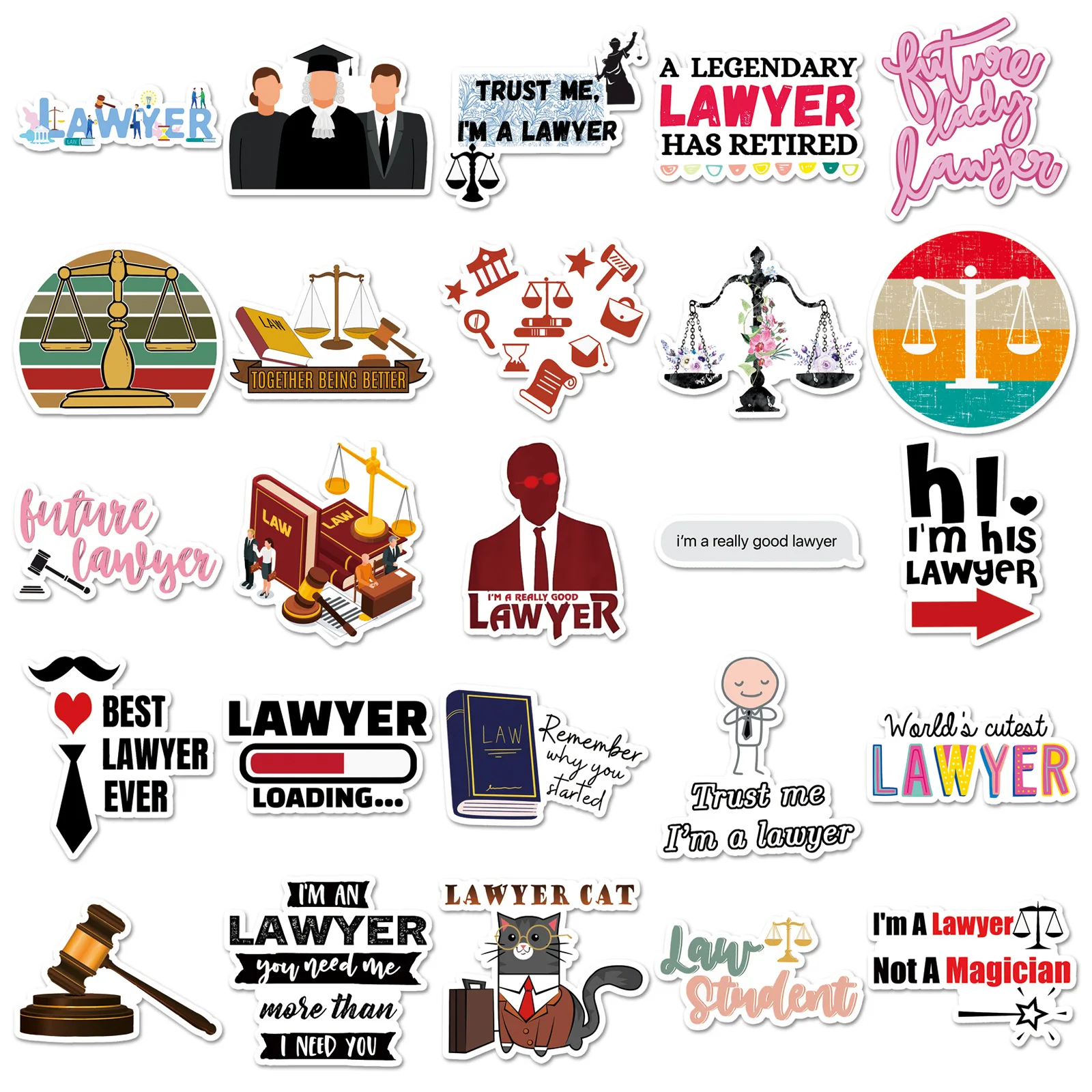 10/30/50PCS Professional Lawyer Cartoon Stickers Court Fairness and Justice Graffiti Sticker DIY  Luggage Laptop Phone Car Bike