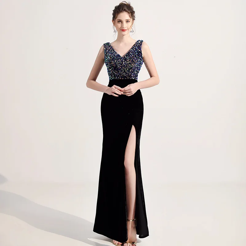 

Sexy banquet V-neck Elegant sequined evening dress Party dress vestidos de fiesta shiny dress formal dress women elegant