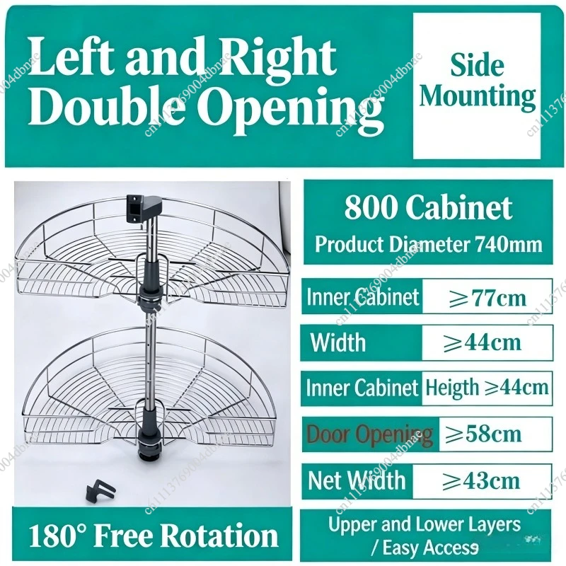 The arc-shaped pull-out basket in the corner of the cabinet can be rotated 180 degrees for a double-layer storage rack