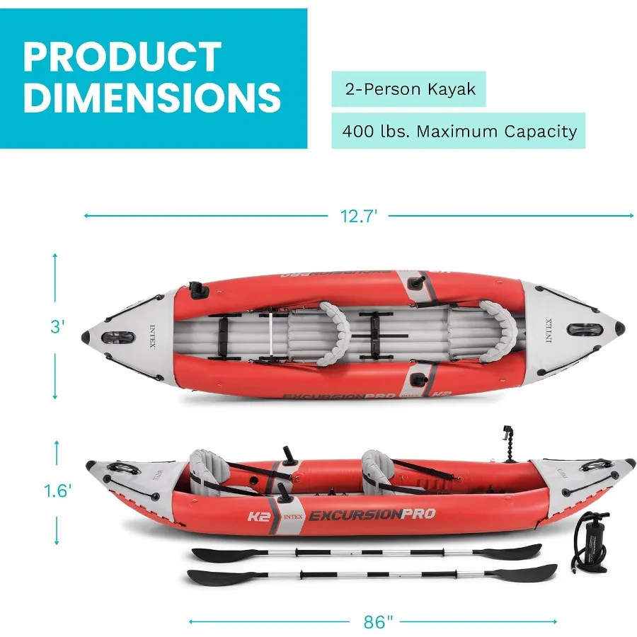 INTEX Excursion Pro K2 Inflatable Kayak 2-Person Set with Paddles & Pump - view 3