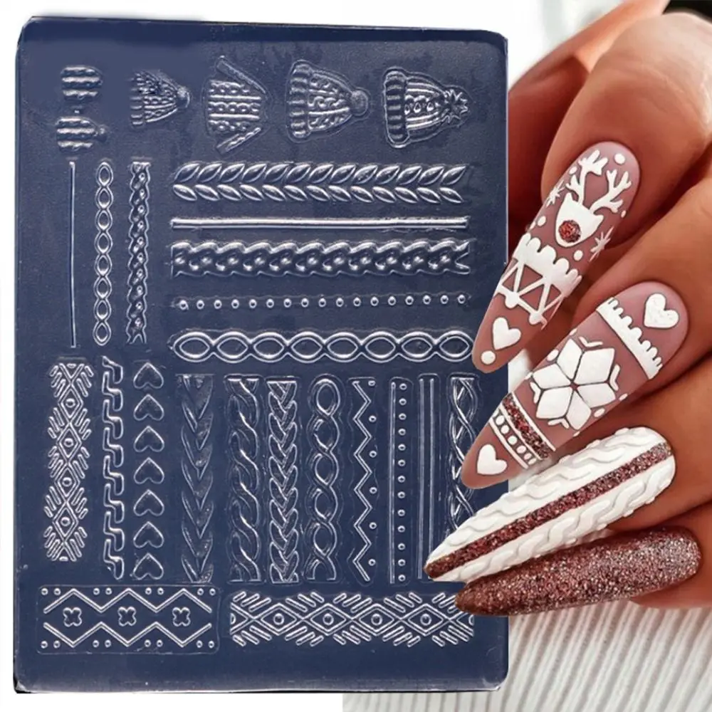 Hot 3D Nails Art Silicone Mold Pad Snowflake Butterfly Relief Mould Winter Sweater DIY Nail Carving Manicure Tool for nail diy