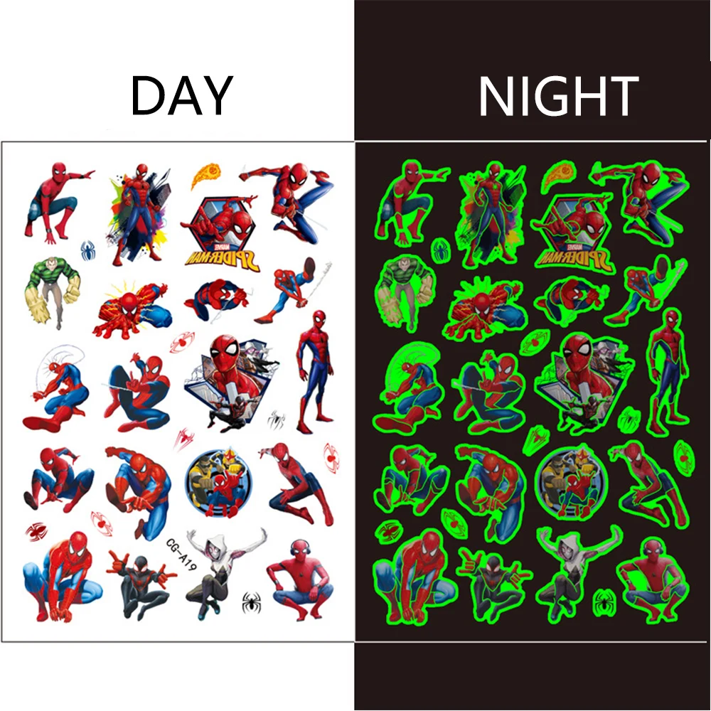 Disney Marvel Avengers Luminous Temporary Tattoo Stickers Spiderman Cartoon Decals Arm Face Glowing Body Art Tattoo Kids Toys