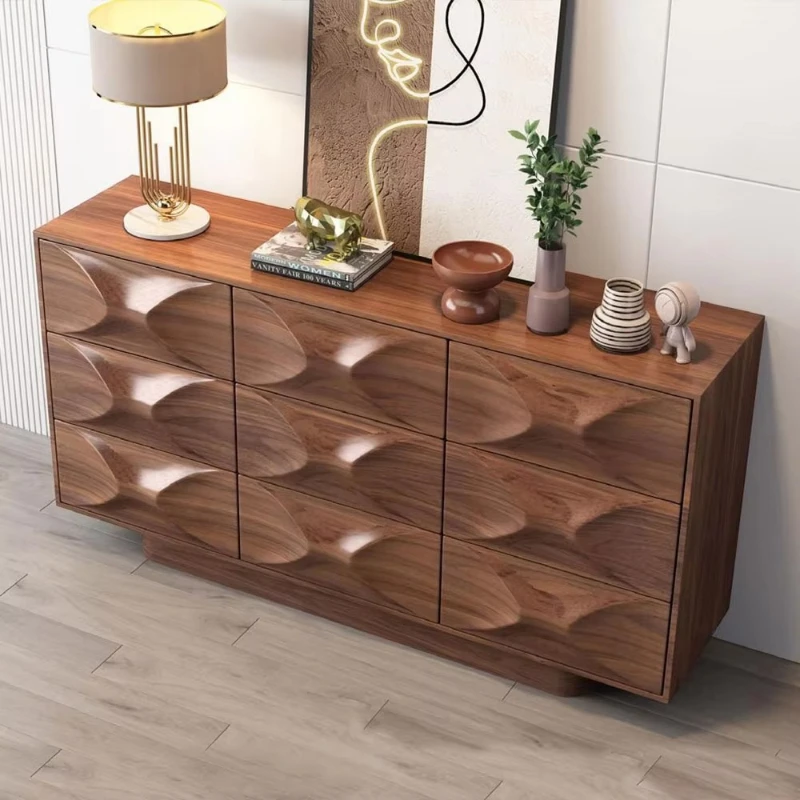 

Modern solid wood walnut color side cabinet with shoe rack storage space, suitable for family dining and living rooms