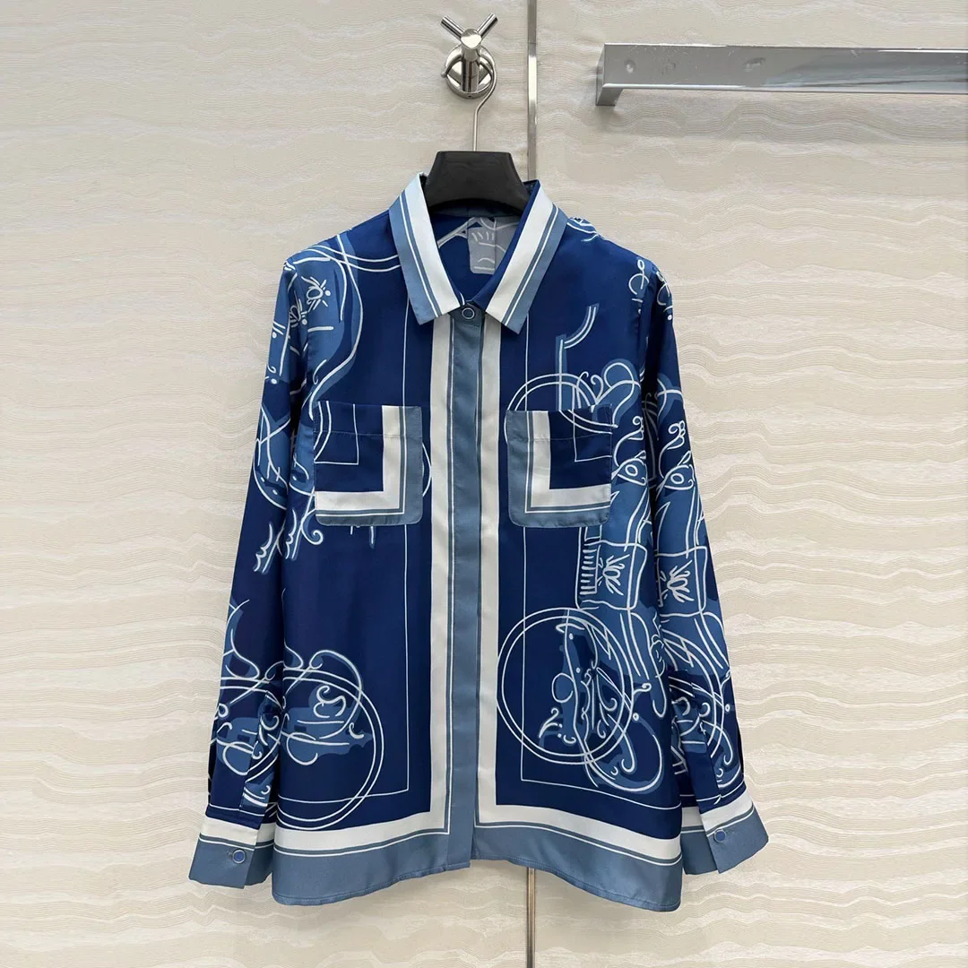 

Новая женская рубашка к Весеннему фестивалю 2026: высококачественная шелковая блузка с длинным рукавом, роскошный принт, модная и элегантная.