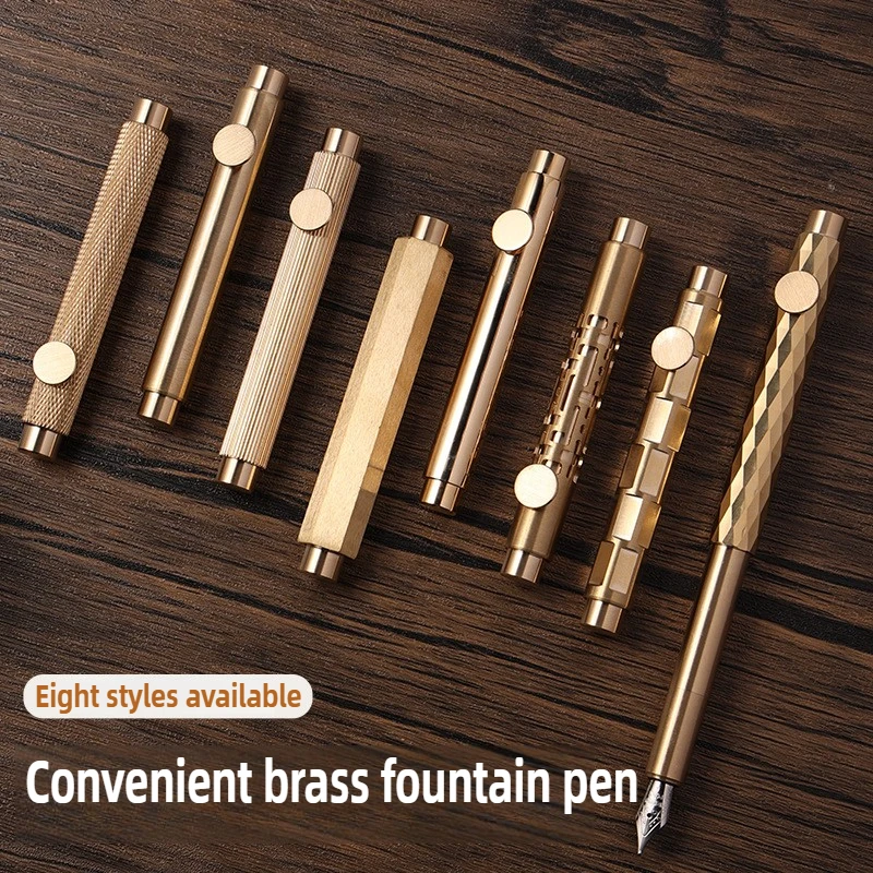 

Mini Portable Retro Metal Fountain Pen EF/F/Bent Writting Pen Students Vintage Brass Pens Scalable School Supplies Stationery