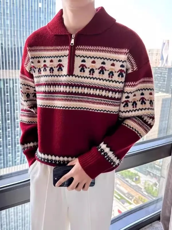 

Мужской свитер на молнии Red Thiened, осенне-зимний базовый слой, модная вязаная верхняя одежда, удобный полиэстер