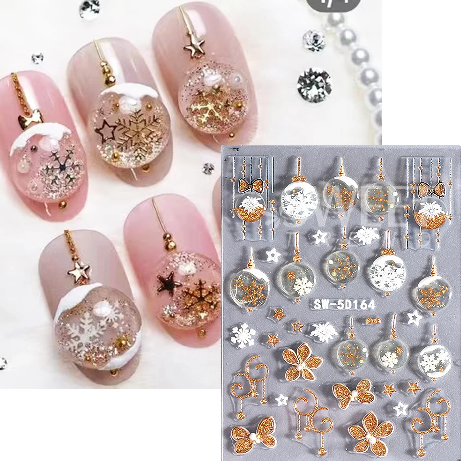 2/4 pezzi adesivi per unghie di Natale lampada in rilievo 5D palla albero di Natale fiocchi di neve arco decalcomanie per unghie cursori decorazione manicure di Capodanno