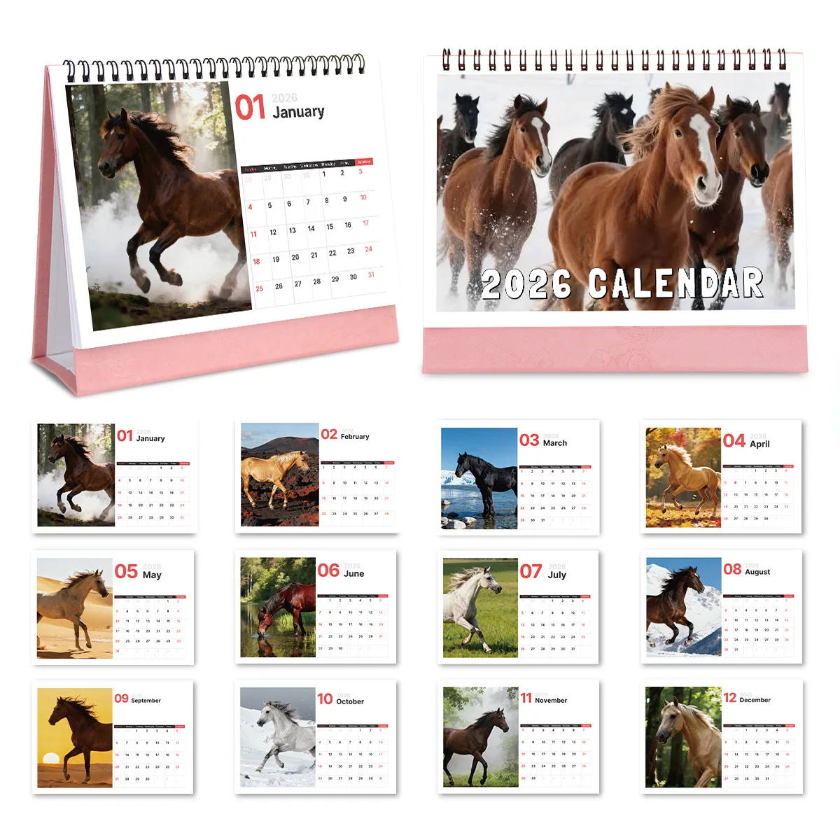 

1PC Dynamic Horse-Themed Desktop Calendar for Office & Home Decor Perfect for Equine Enthusiasts Ideal 2026 New Year Gift